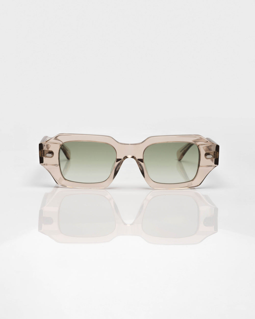 Beige Transparent and Silver - Gradient Green / Beige Transparent et Argent - Dégradé vert / Sunglasses / Solaire